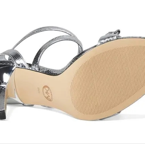 Michael Kors Silver Leather Sandals Snake Embossed NWT 8.5 - Picture 12 of 13